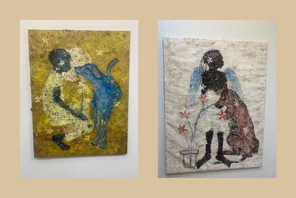 Pot de fleur, 2025 Signée, titrée Acrylique, poudre et copeaux de bois, pastels, charbon et feutre sur toile