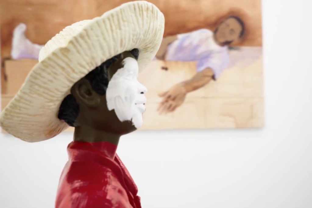 Lassana Sarre’s ‘L’enfant aux Cerises’ painting at Galerie Polaris, a surreal portrait of memory and colonial reclamation