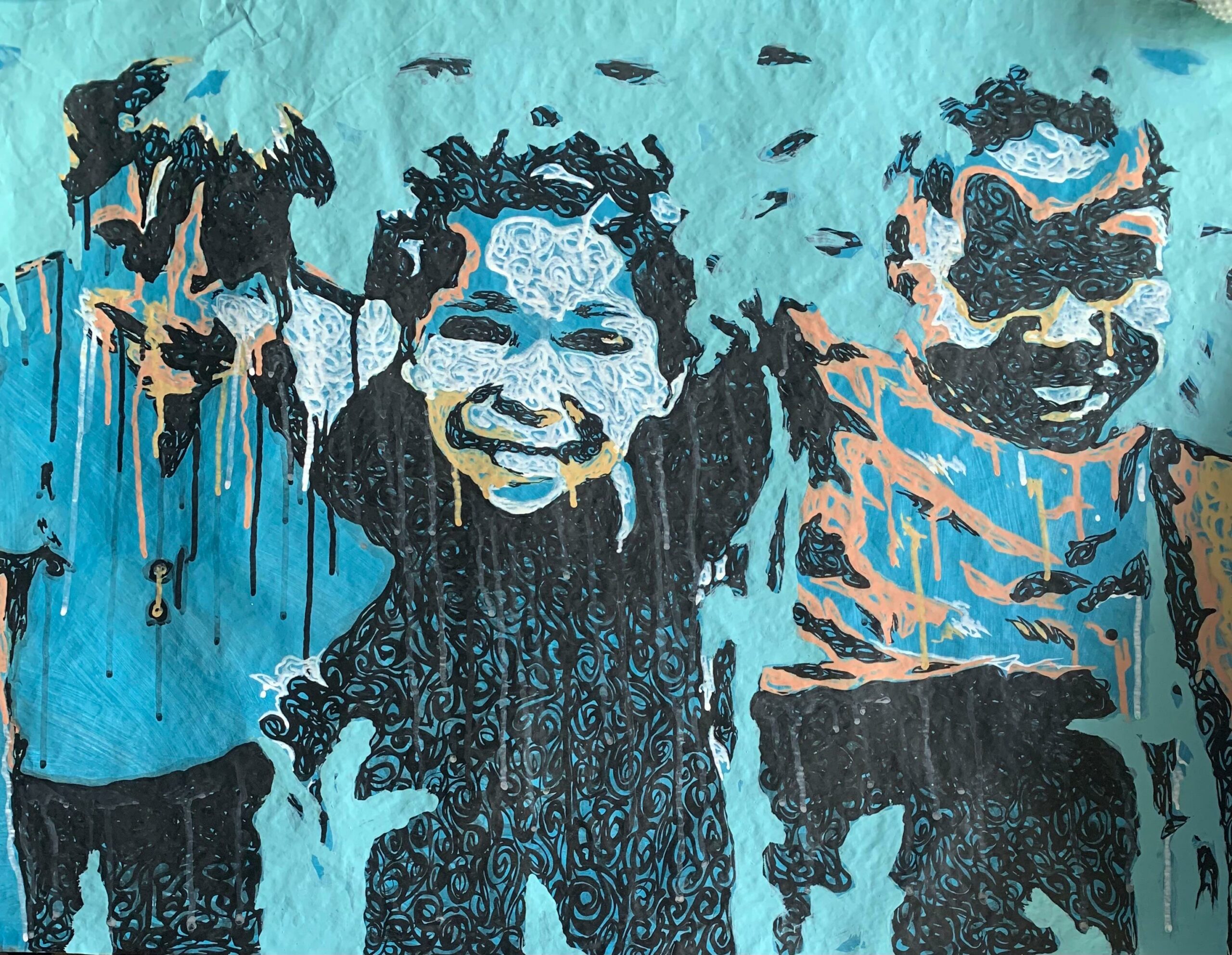 Harmonie iii by Diafrel mixte et acrylique sur papier kraft de récupération